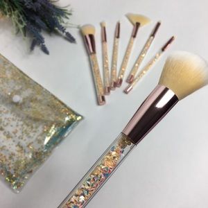 NWT Makeup Brush Set Gold Pink Glitter